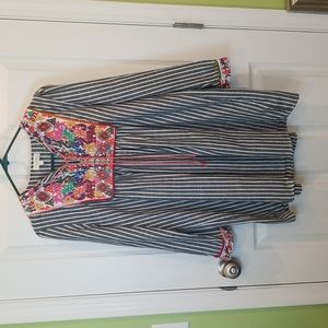 Velzera Striped Gray & White With Embroidery Mini Dress, Women's Size Small